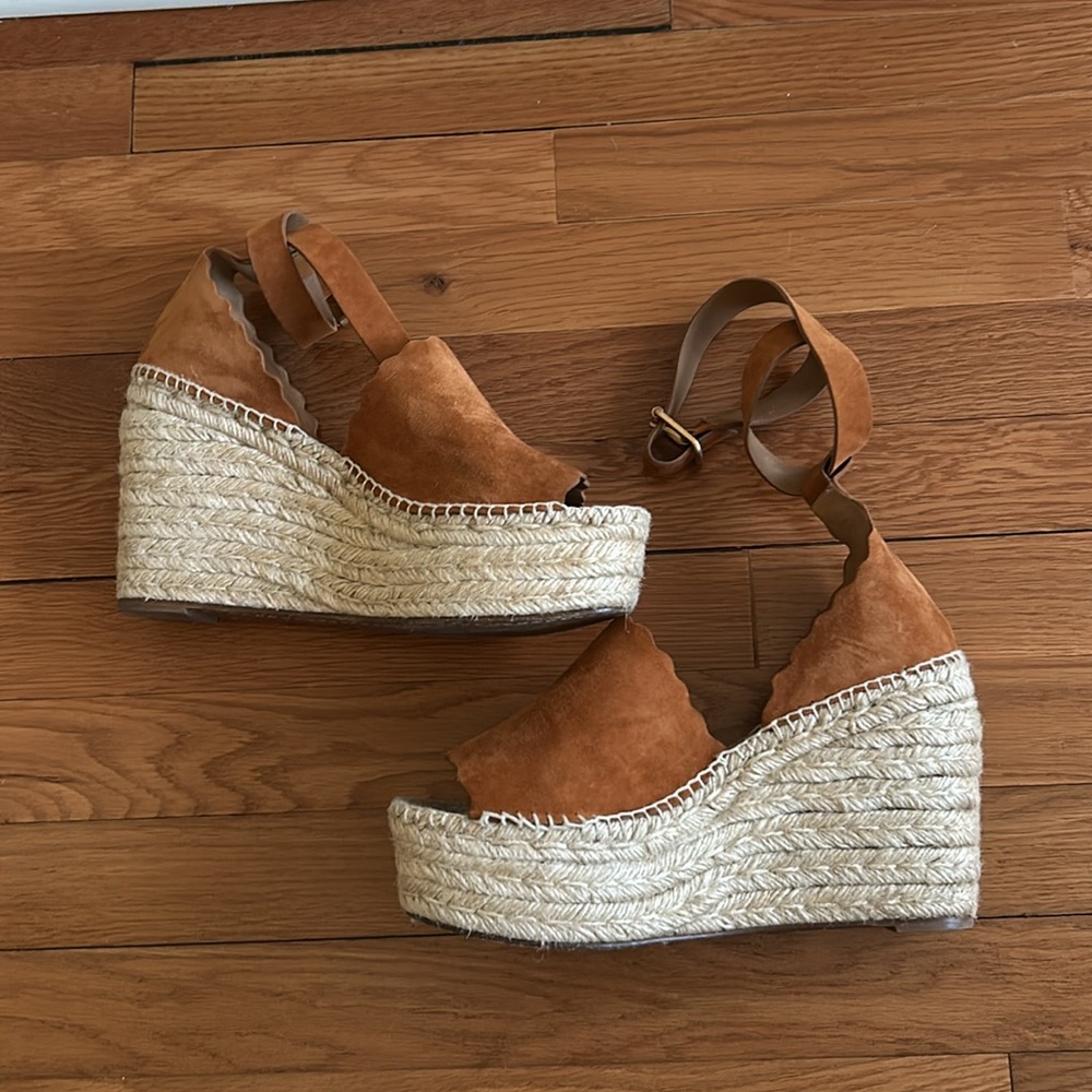 Chloe – authentic -Lauren suede espadrille wedge double ankle wrap, sandal - Picture 6 of 8